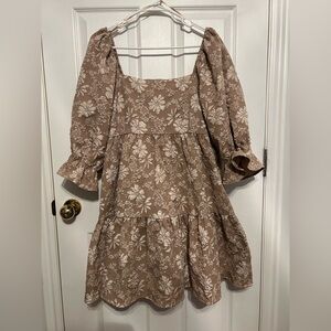 Entro Beige Floral Textured Dress